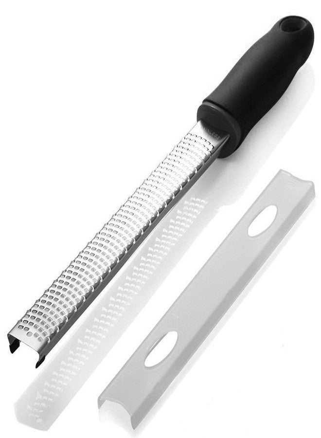 we3 Lemon Zester & Cheese Grater - Razor Sharp Stainless Steel Grater for Parmesan Cheese, Potato, Ginger, Garlic, Nutmeg, Chocolate, Vegetables, Fruits - Safety Cover Long- Black - Image 1